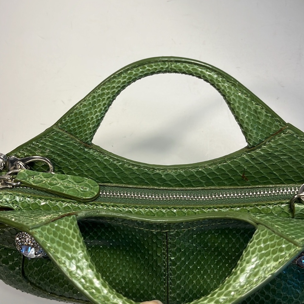 NWOT Vintage Tod’s Green Snakeskin Leather With Crystal Clutch Shoulder Bag - Picture 4 of 16